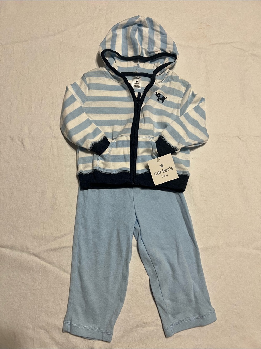 Carter's Light Blue & White Striped Hoodie Set with Navy Trim